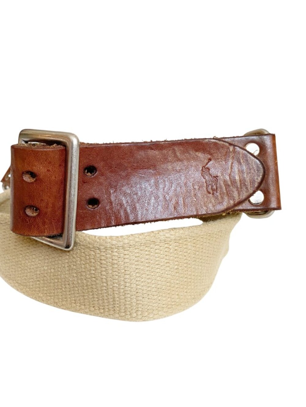 Polo Ralph Lauren Preppy Canvas Belt Studded Leather - Adjustable - 38/95 - Picture 3 of 4